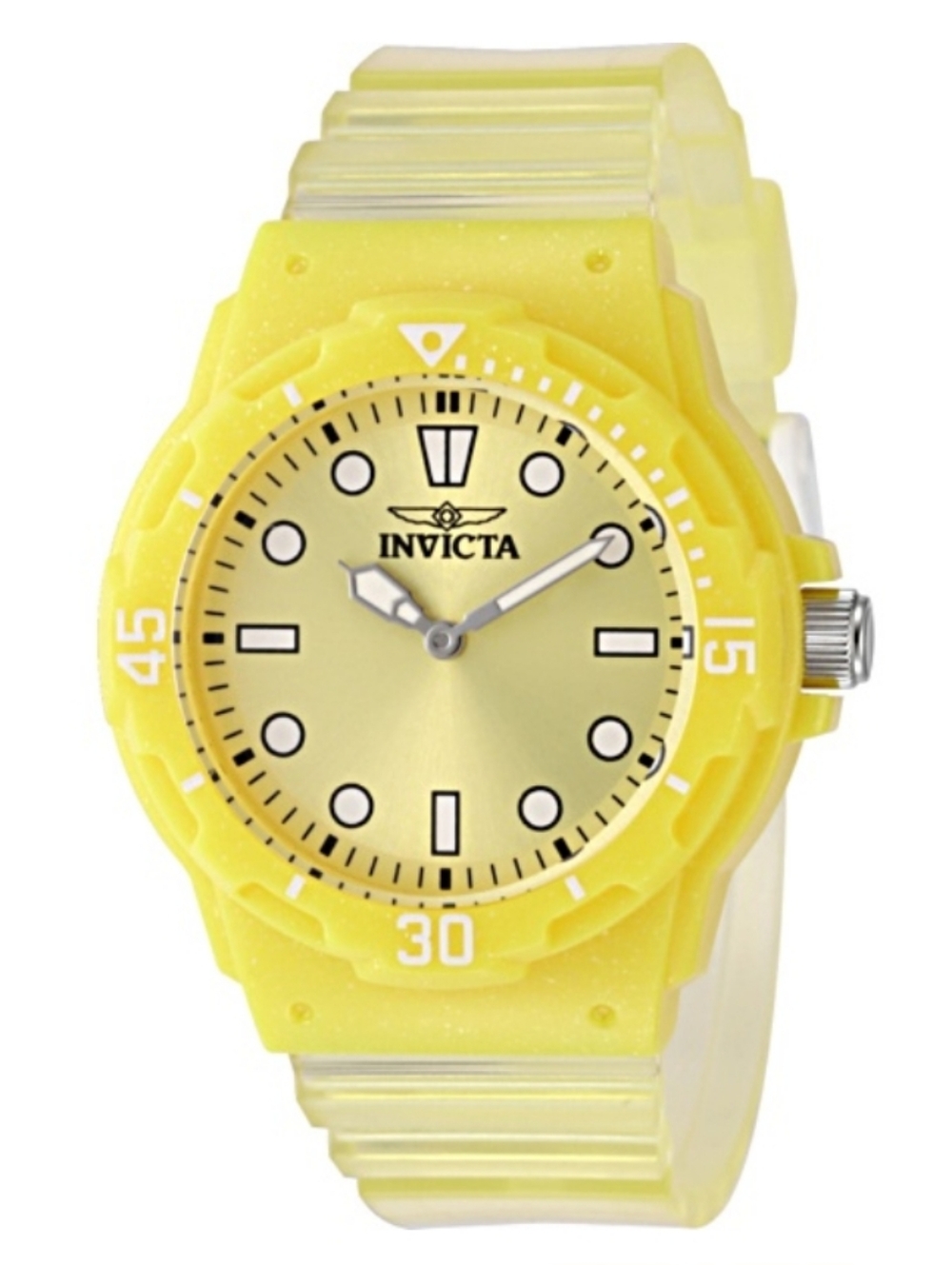 Invicta Celestial 35mm Yellow Dial PU Band Quartz Watch NIB